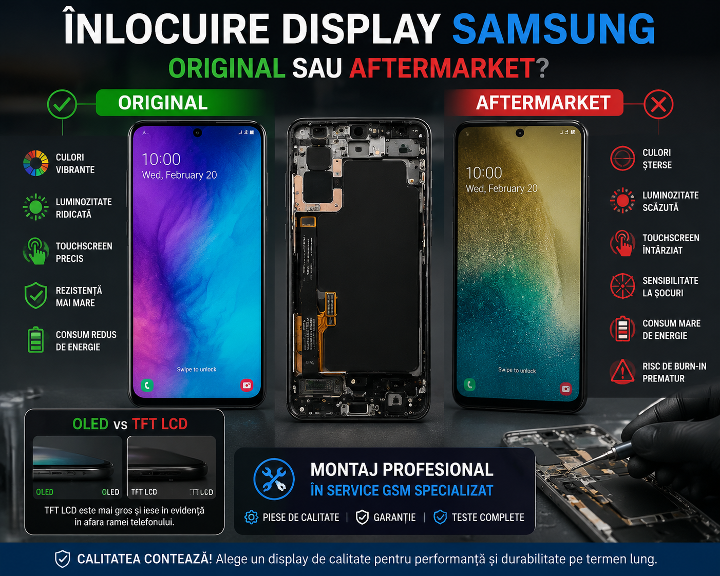 Inlocuire Display Ecran Samsung Original sau Aftermarket